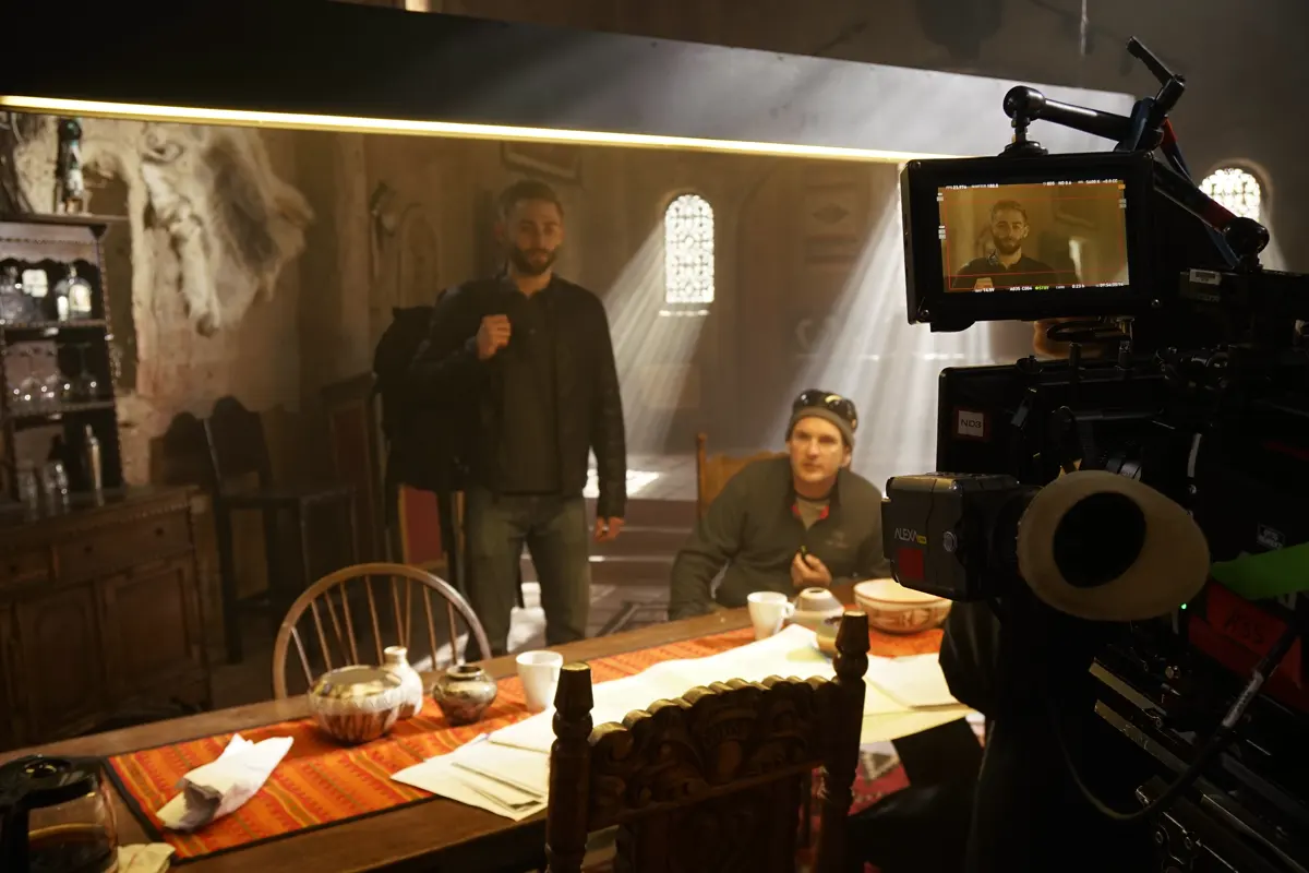 A lit interior set